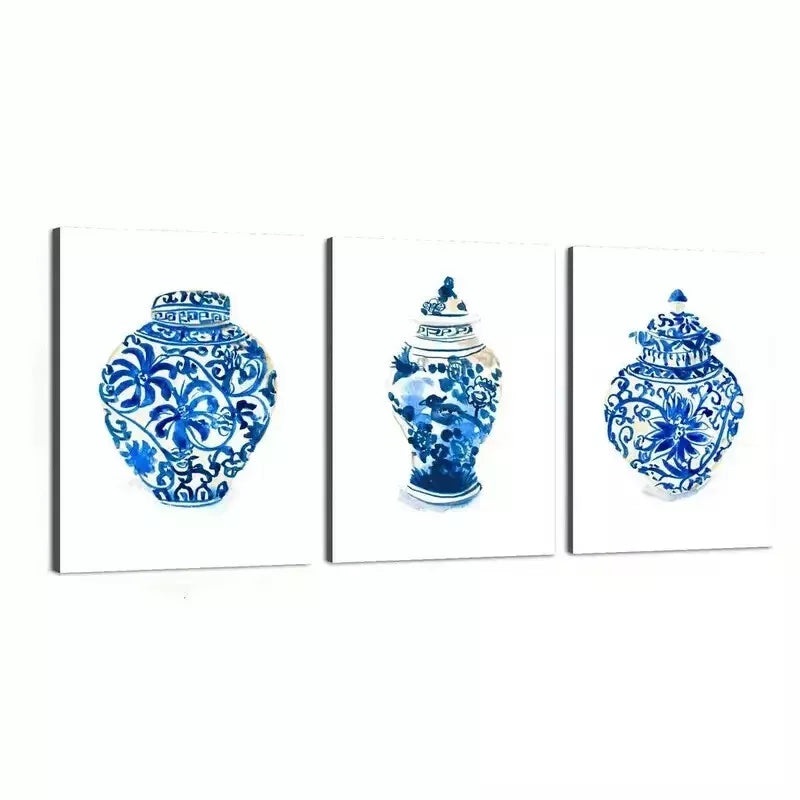 3pcs Artistic Art Of Chinese Ceramics Vases Wall Art Set Canvas Framed 50x70cm - High Quality Print 100% Australian Made Wall Canvas Ready to Hang