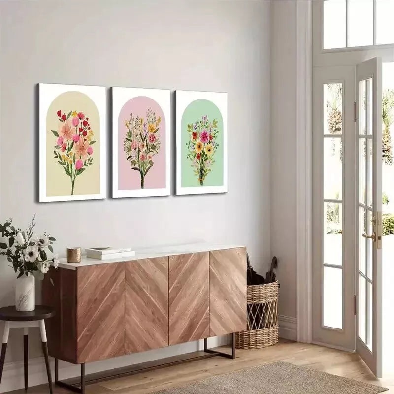 3pcs  Artistic Ink Of Floral  Wall Art Set Canvas Framed 50x70cm - High Quality Print 100% Australian Made Wall Canvas Ready to Hang