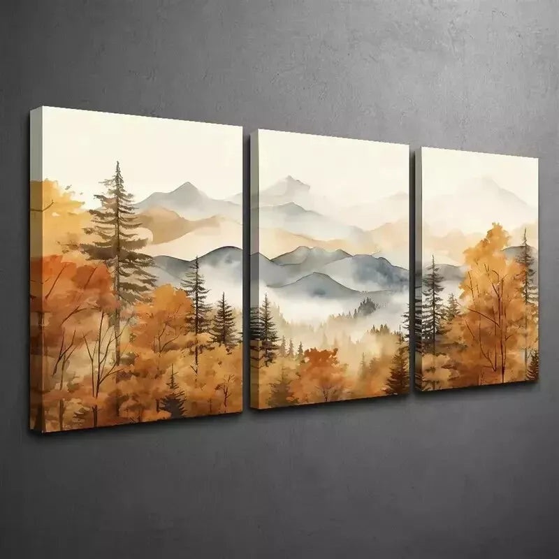 3pcs Autumn Forest Watercolor  Wall Art Set Canvas Framed 50x70cm - High Quality Print 100% Australian Made Wall Canvas Ready to Hang