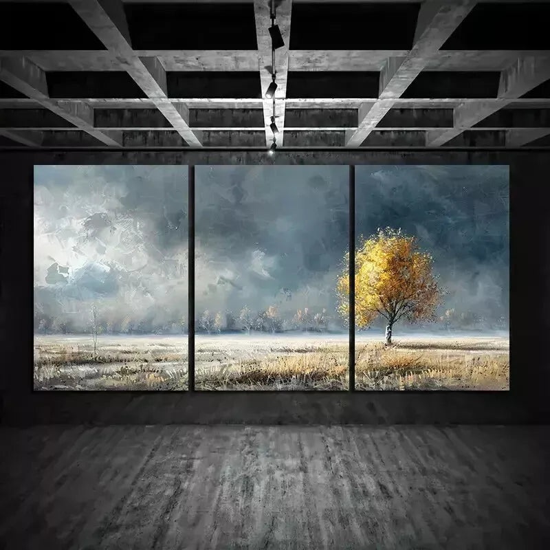 3pcs Autumn Meadow Covered with Frost on Which Tree  Wall Art Set Canvas Framed 50x70cm - High Quality Print 100% Australian Made Wall Canvas Ready to Hang