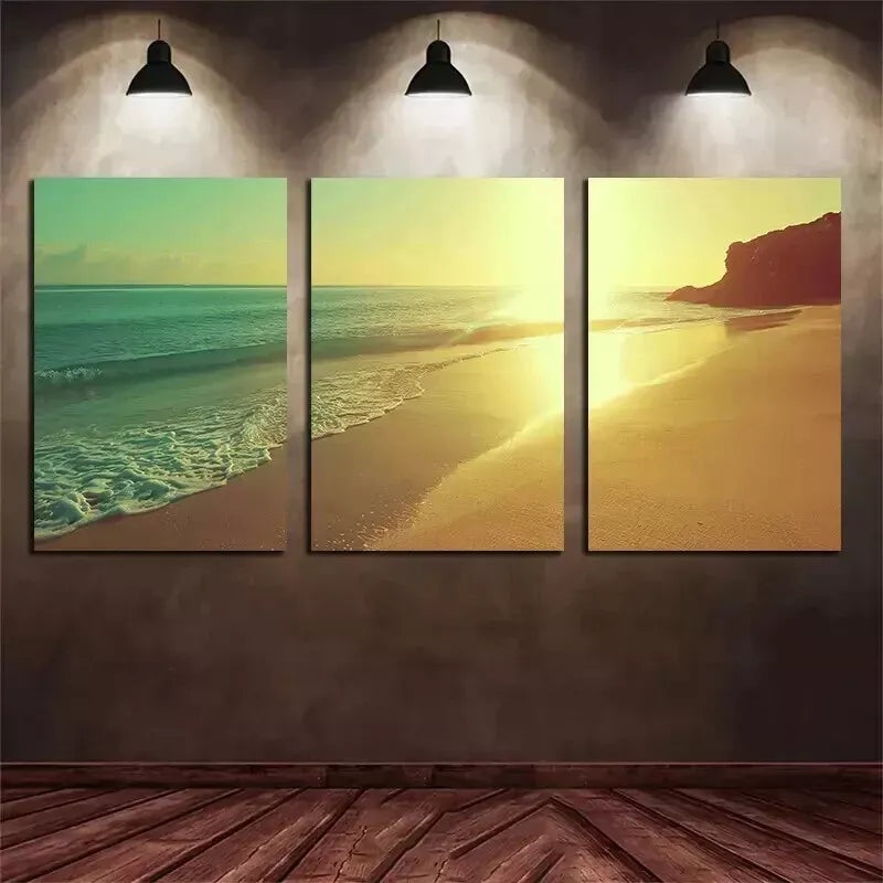 3pcs Beautiful Beach Sunset in Spain  Wall Art Set Canvas Framed 50x70cm - High Quality Print 100% Australian Made Wall Canvas Ready to Hang