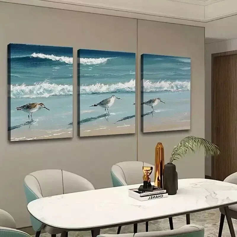 3pcs   Birds Beach Ocean Wall Art Set Canvas Framed 50x70cm - High Quality Print 100% Australian Made Wall Canvas Ready to Hang