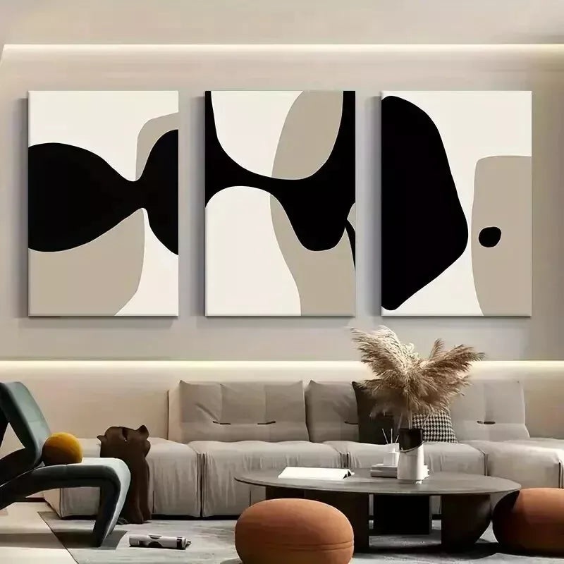 3pcs Black and Beige Geometric Effect Wall Art Set Canvas Framed 50x70cm - High Quality Print 100% Australian Made Wall Canvas Ready to Hang