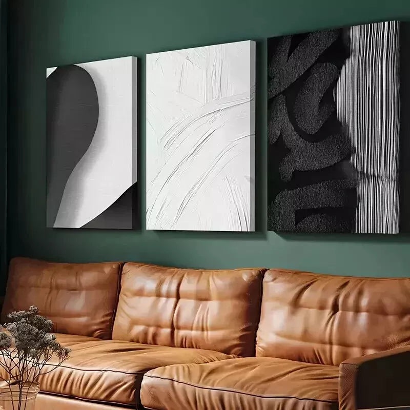 3pcs Black and White Abstract Wall Art Set Canvas Framed 50x70cm - High Quality Print 100% Australian Made Wall Canvas Ready to Hang