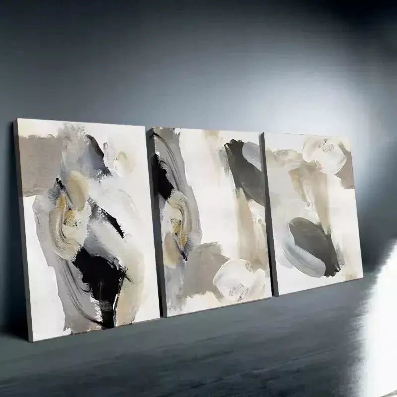 3pcs Black Beige Grey Nordic Modern Black White Wall Art Set Canvas Framed 50x70cm - High Quality Print 100% Australian Made Wall Canvas Ready to Hang