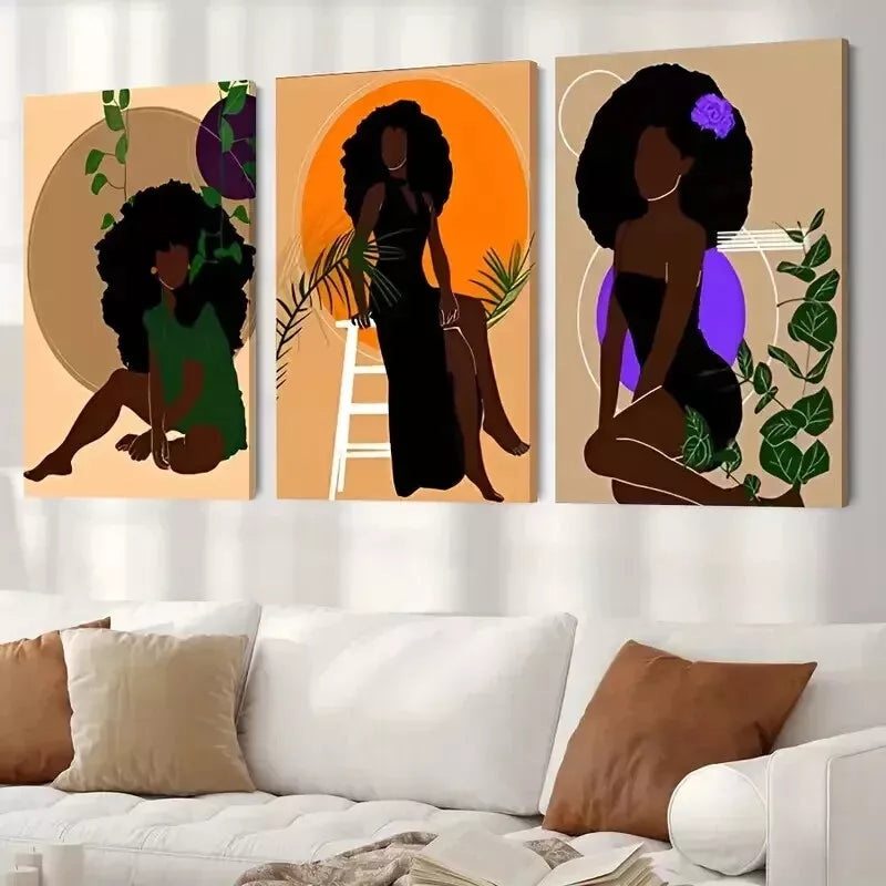 3pcs Black Girl Wall Art African American a Wall Art Set Canvas Framed 50x70cm - High Quality Print 100% Australian Made Wall Canvas Ready to Hang