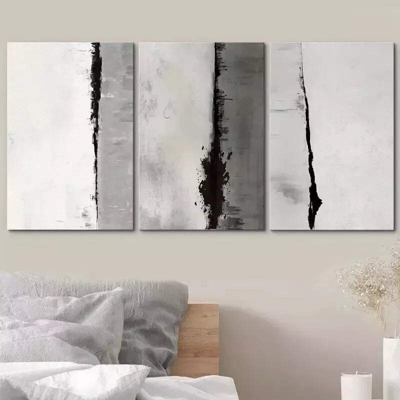 3pcs   Black Gray Geometric Color Blocks Abstract  Wall Art Set Canvas Framed 50x70cm - High Quality Print 100% Australian Made Wall Canvas Ready to Hang