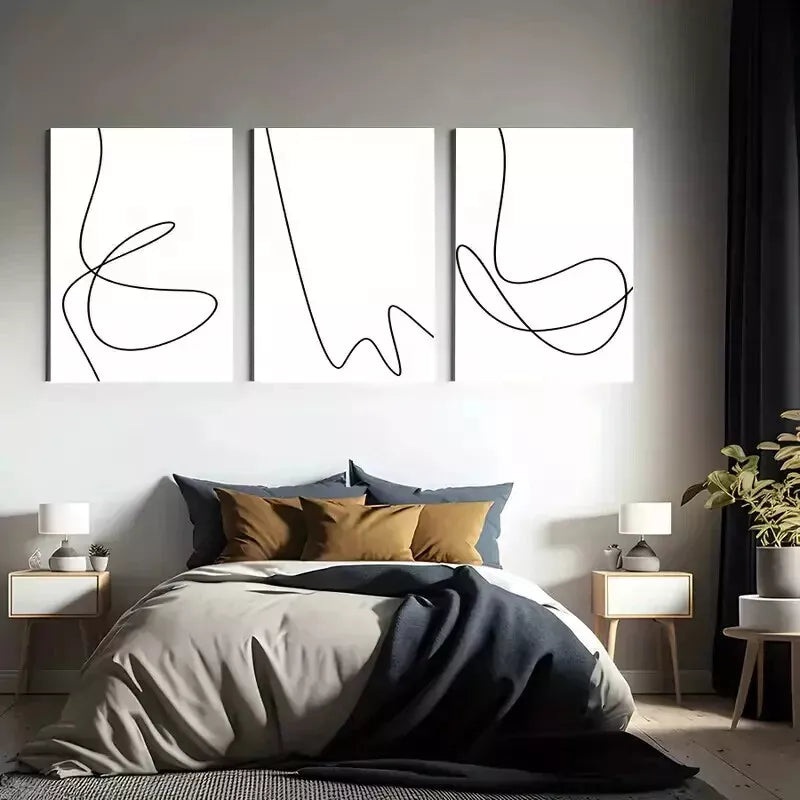 3pcs Black Line Wall Art Set Canvas Framed 50x70cm - High Quality Print 100% Australian Made Wall Canvas Ready to Hang