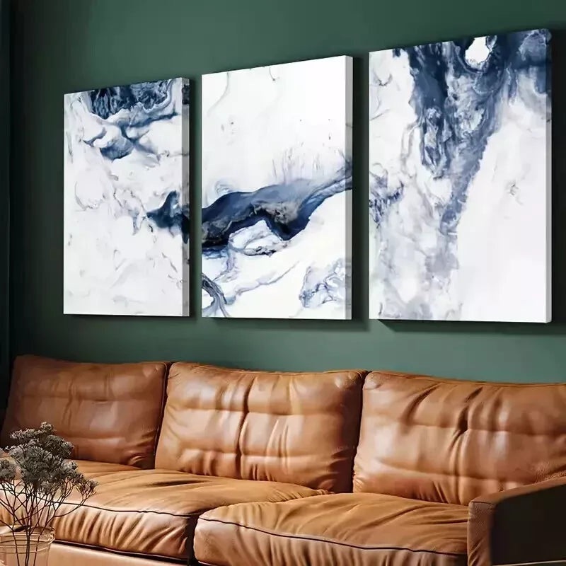 3pcs  Blue Abstract Ocean Waves  Wall Art Set Canvas Framed 50x70cm - High Quality Print 100% Australian Made Wall Canvas Ready to Hang