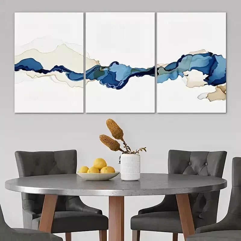 3pcs Blue and Brown Watercolor Wall Art Set Canvas Framed 50x70cm - High Quality Print 100% Australian Made Wall Canvas Ready to Hang
