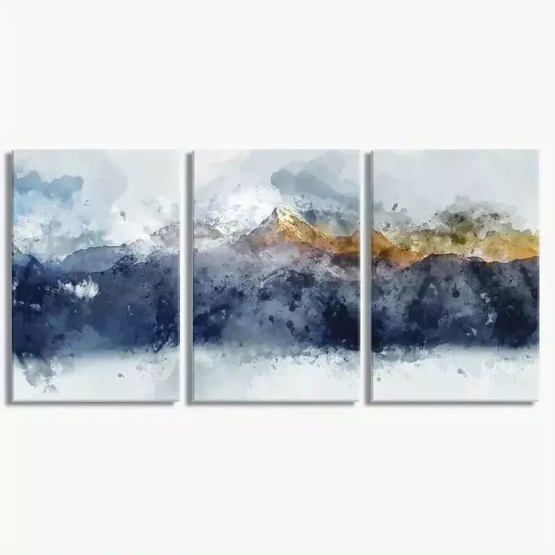 3pcs  Blue & Gold Abstract Mountains Wall Art Set Canvas Framed 50x70cm - High Quality Print 100% Australian Made Wall Canvas Ready to Hang