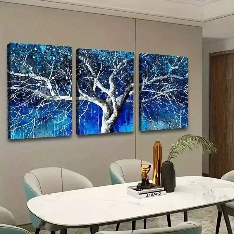 3pcs Blue Tree White Branches Wall Art Set Canvas Framed 50x70cm - High Quality Print 100% Australian Made Wall Canvas Ready to Hang