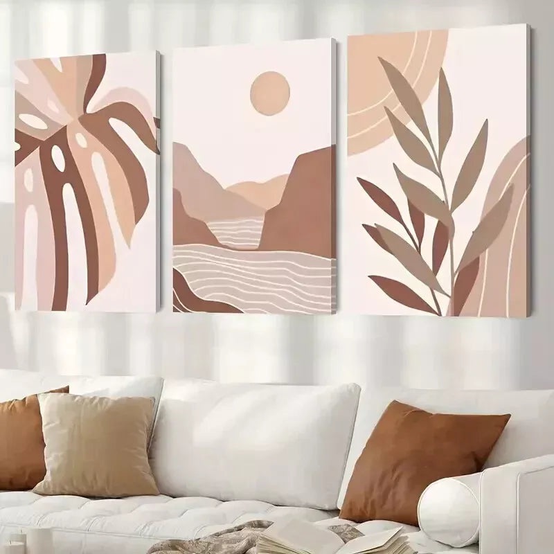 3pcs Bohemian Style Painting Wall Art Set Canvas Framed 50x70cm - High Quality Print 100% Australian Made Wall Canvas Ready to Hang