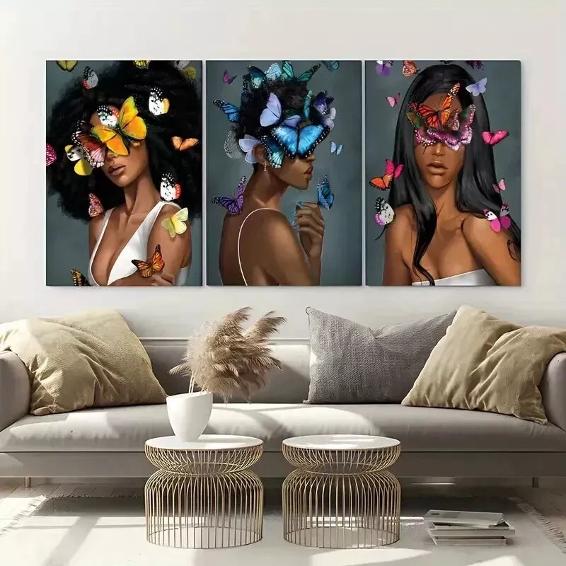 3pcs   Butterfly Elegance Modern  Wall Art Set Canvas Framed 50x70cm - High Quality Print 100% Australian Made Wall Canvas Ready to Hang