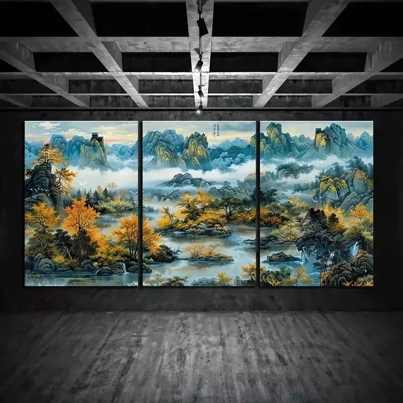 3pcs  Chinese Style Landscape Wall Art Set Canvas Framed 50x70cm - High Quality Print 100% Australian Made Wall Canvas Ready to Hang