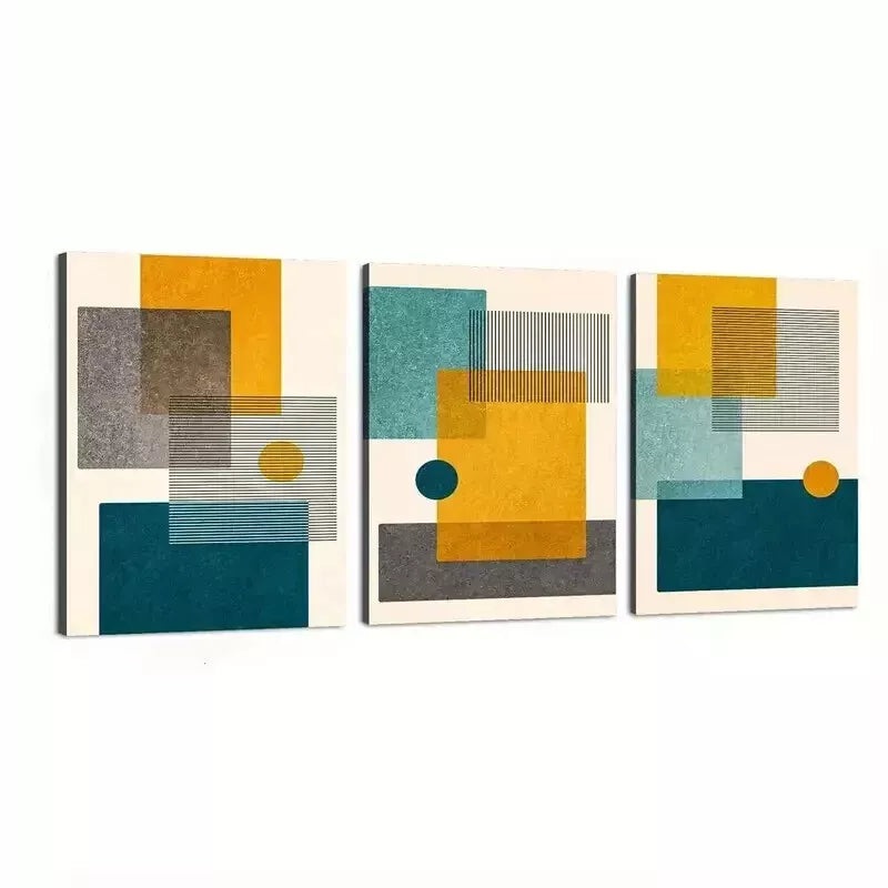 3pcs Colorful Abstract Shapes Of Squares Circles Wall Art Set Canvas Framed 50x70cm - High Quality Print 100% Australian Made Wall Canvas Ready to Hang