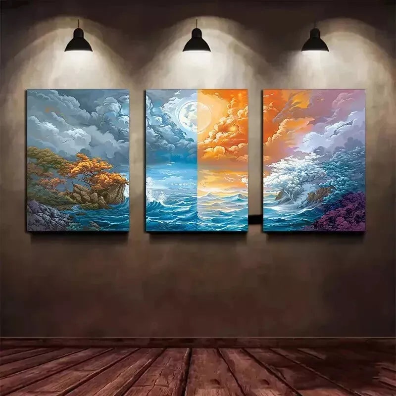 3pcs Destruction and Rebirth Wall Art Set Canvas Framed 50x70cm - High Quality Print 100% Australian Made Wall Canvas Ready to Hang
