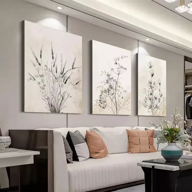 3pcs Floral & Ink Plant  Wall Art Set Canvas Framed 50x70cm - High Quality Print 100% Australian Made Wall Canvas Ready to Hang