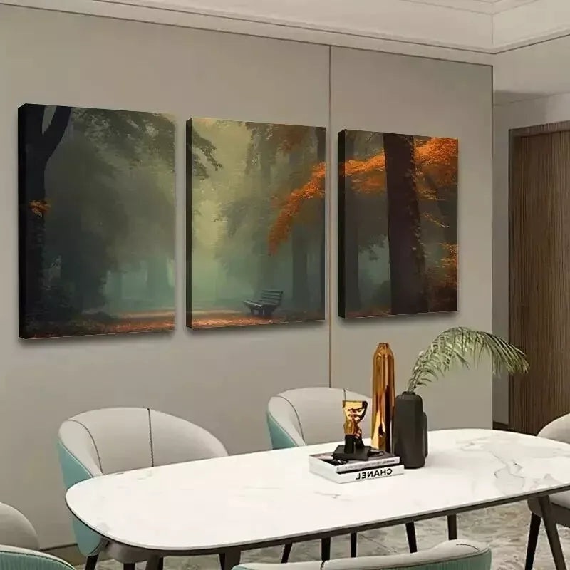 3pcs Forest & Trees Misty View Wall Art Set Canvas Framed 50x70cm - High Quality Print 100% Australian Made Wall Canvas Ready to Hang