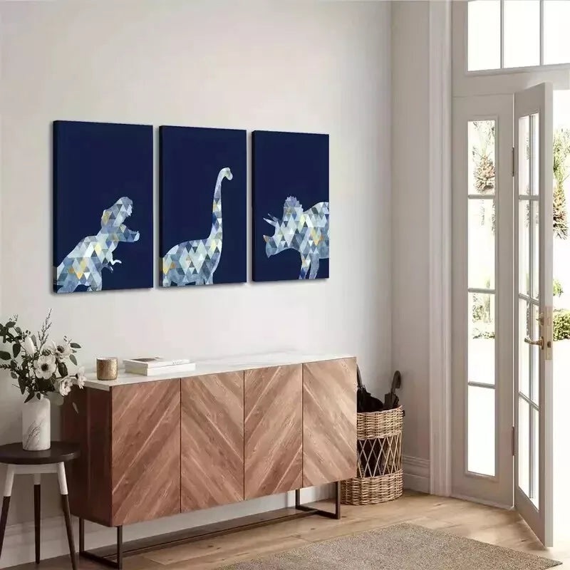 3pcs Geometric Abstract Silhouette Of Animals  Wall Art Set Canvas Framed 50x70cm - High Quality Print 100% Australian Made Wall Canvas Ready to Hang