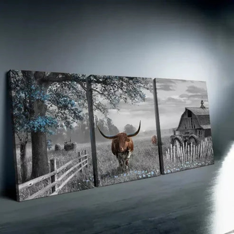3pcs Highland Cow Wall Art Set Canvas Framed 50x70cm - High Quality Print 100% Australian Made Wall Canvas Ready to Hang