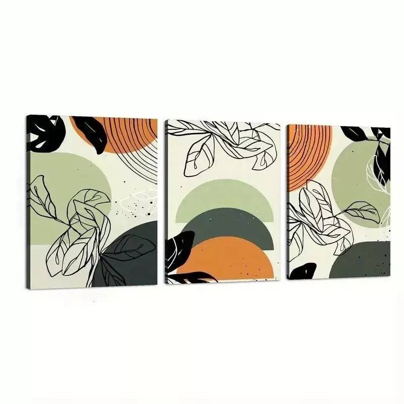 3pcs Ink Painting Line Floral  Wall Art Set Canvas Framed 50x70cm - High Quality Print 100% Australian Made Wall Canvas Ready to Hang