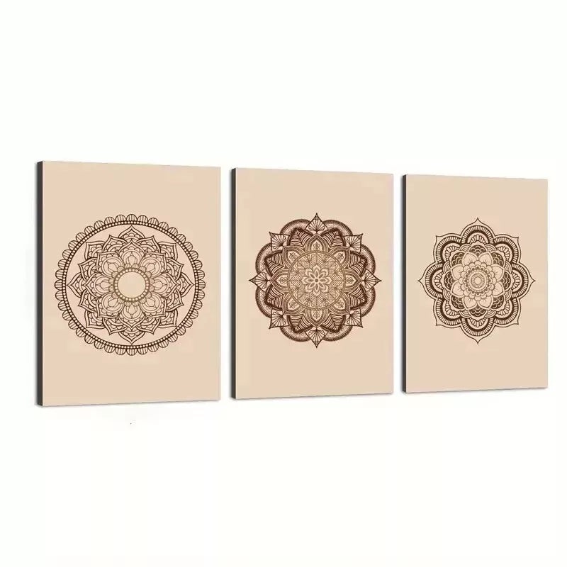 3pcs Mandala Pattern Effect Wall Art Set Canvas Framed 50x70cm - High Quality Print 100% Australian Made Wall Canvas Ready to Hang
