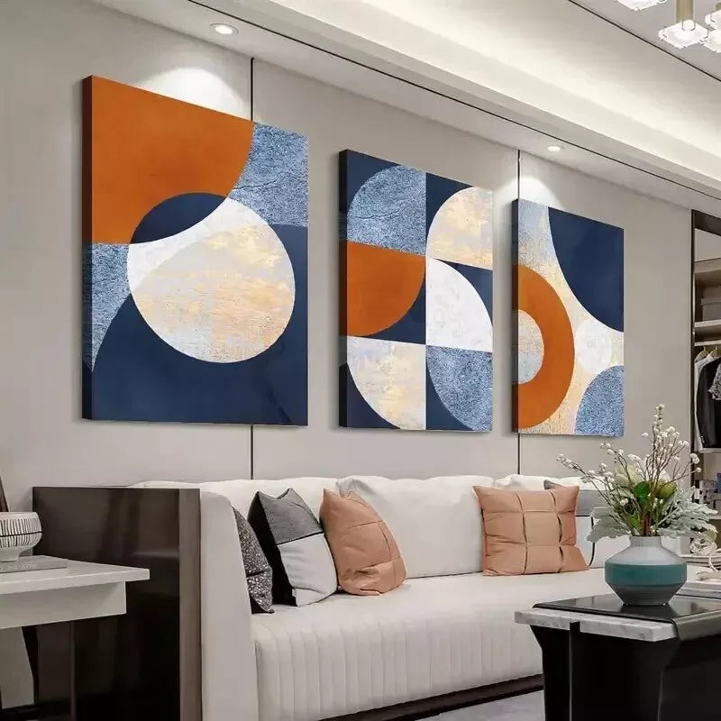 3pcs Modern Abstract Geometric  Wall Art Set Canvas Framed 50x70cm - High Quality Print 100% Australian Made Wall Canvas Ready to Hang