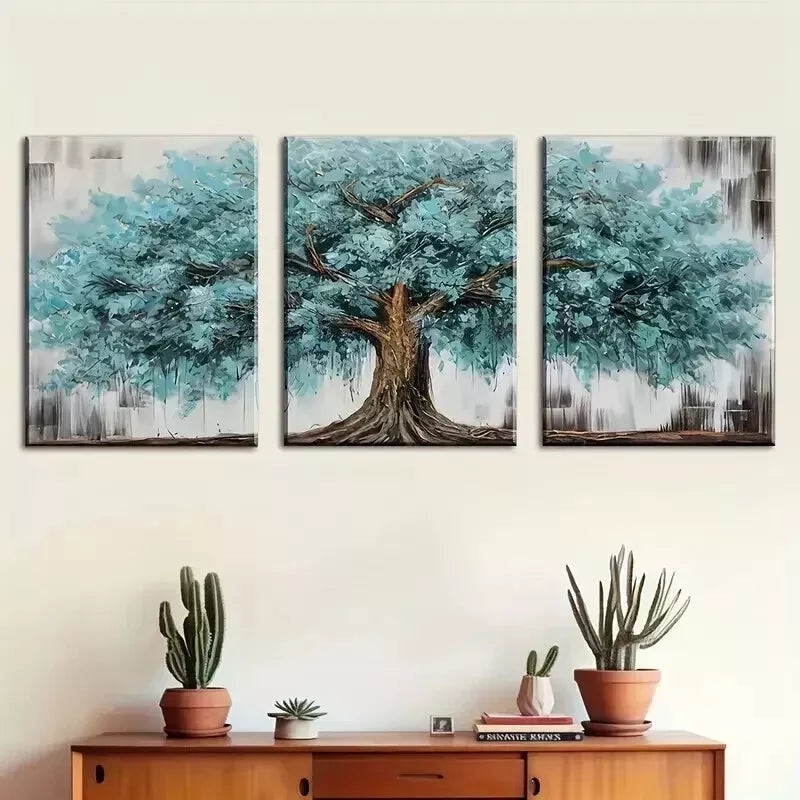 3pcs Modern Artwork Turquoise Tree Wall Art Set Canvas Framed 50x70cm - High Quality Print 100% Australian Made Wall Canvas Ready to Hang