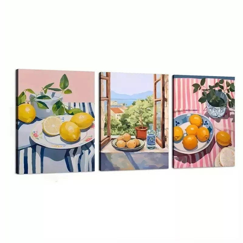 3pcs Modern Landscape & Fruit Designs With Lemon Wall Art Set Canvas Framed 50x70cm - High Quality Print 100% Australian Made Wall Canvas Ready to Hang
