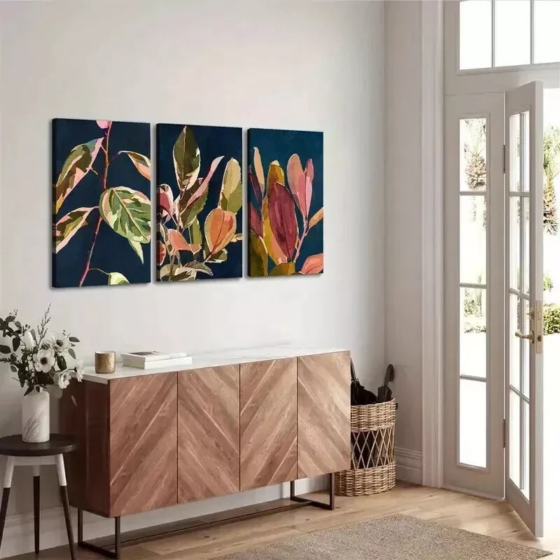 3pcs Modern Leaf Porcelain Vases Wall Art Set Canvas Framed 50x70cm - High Quality Print 100% Australian Made Wall Canvas Ready to Hang