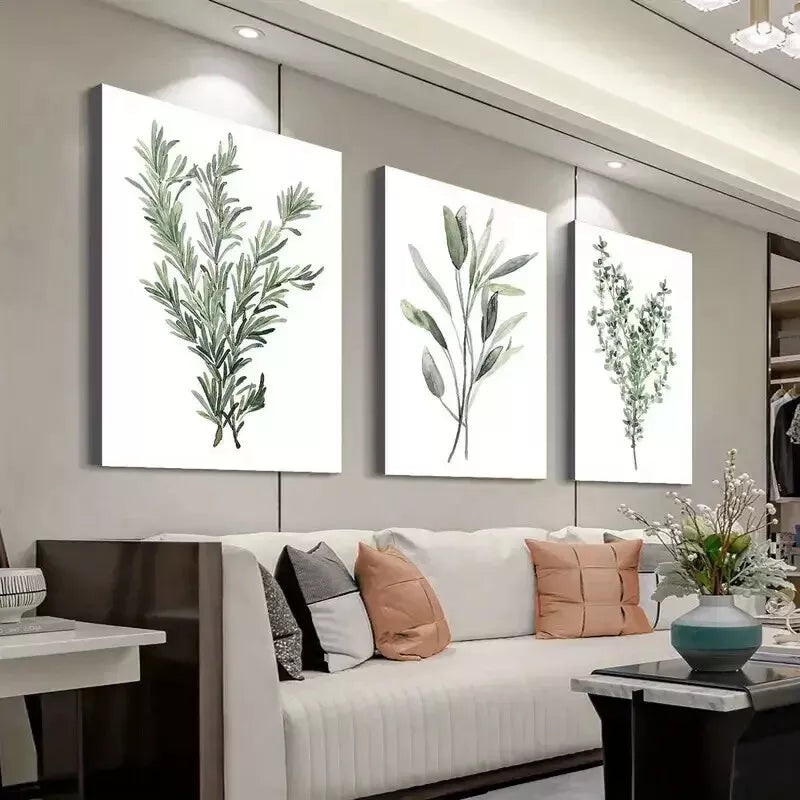 3pcs Modern Minimalist Botanical Floral  Wall Art Set Canvas Framed 50x70cm - High Quality Print 100% Australian Made Wall Canvas Ready to Hang