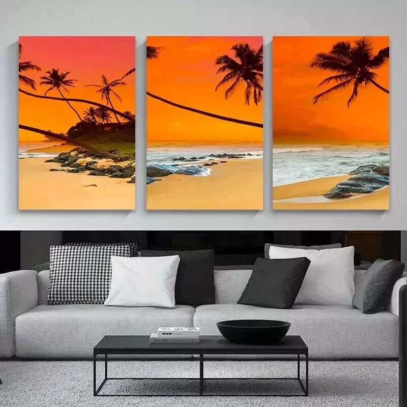 3pcs  Modern Seascape Sunset Over The Sea Wall Art Set Canvas Framed 50x70cm - High Quality Print 100% Australian Made Wall Canvas Ready to Hang
