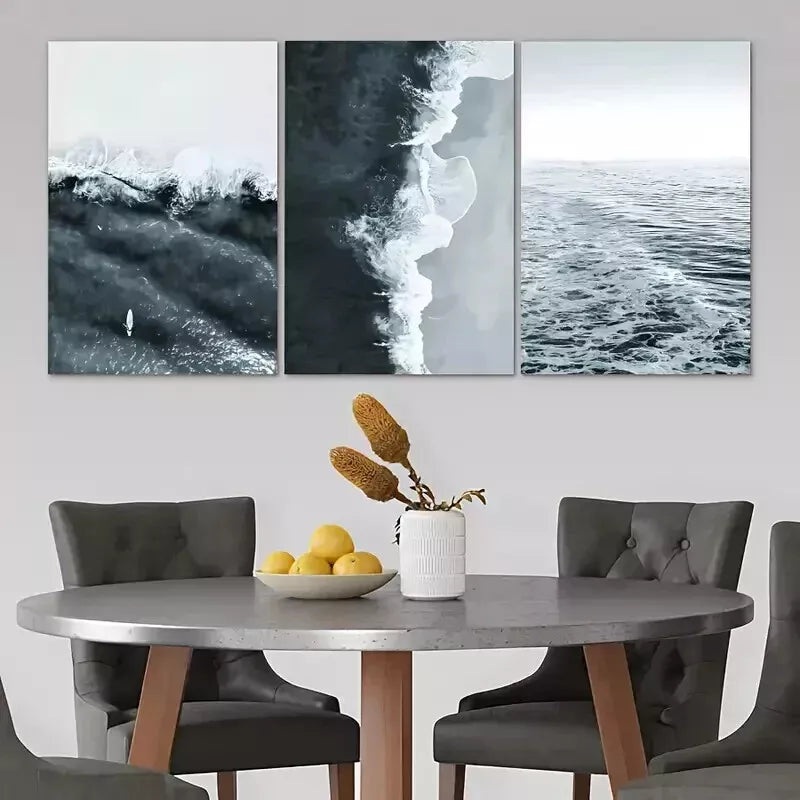 3pcs  Ocean Waves ViewWall Art Set Canvas Framed 50x70cm - High Quality Print 100% Australian Made Wall Canvas Ready to Hang