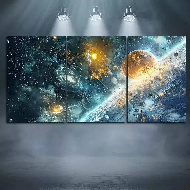 3pcs  Outer Space & Star View Wall Art Set Canvas Framed 50x70cm - High Quality Print 100% Australian Made Wall Canvas Ready to Hang
