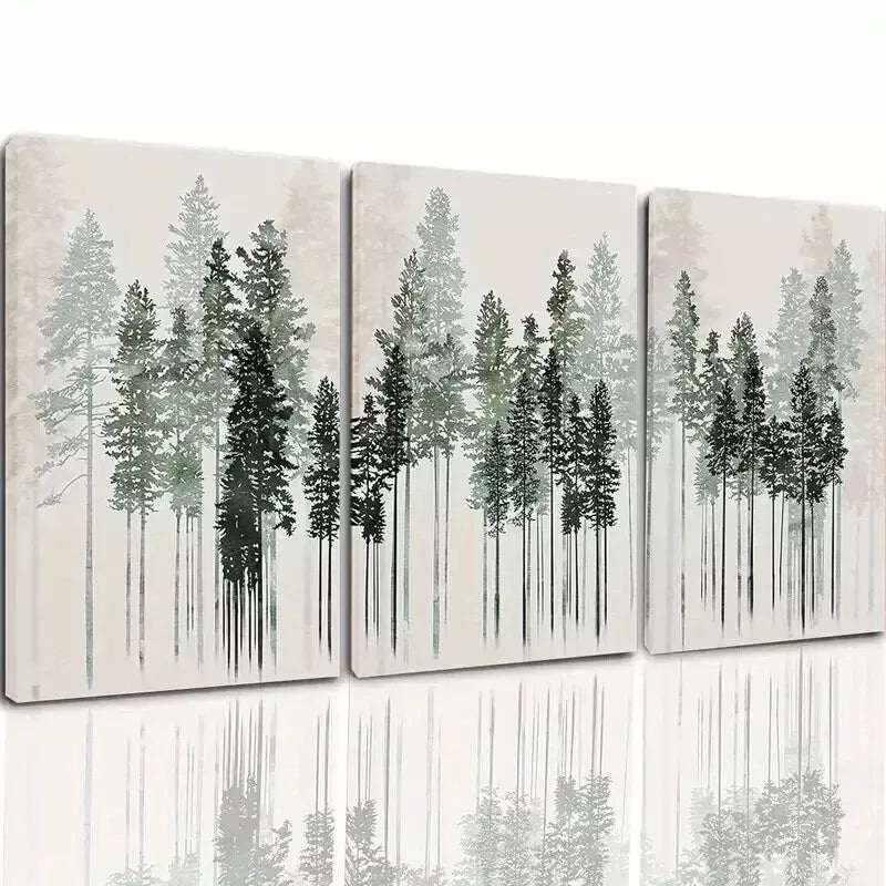 3pcs  Pine Trees Watercolor Forest Nature Wall Art Set Canvas Framed 50x70cm - High Quality Print 100% Australian Made Wall Canvas Ready to Hang