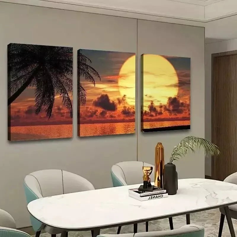 3pcs   Sunset Palm Trees Boat  Wall Art Set Canvas Framed 50x70cm - High Quality Print 100% Australian Made Wall Canvas Ready to Hang