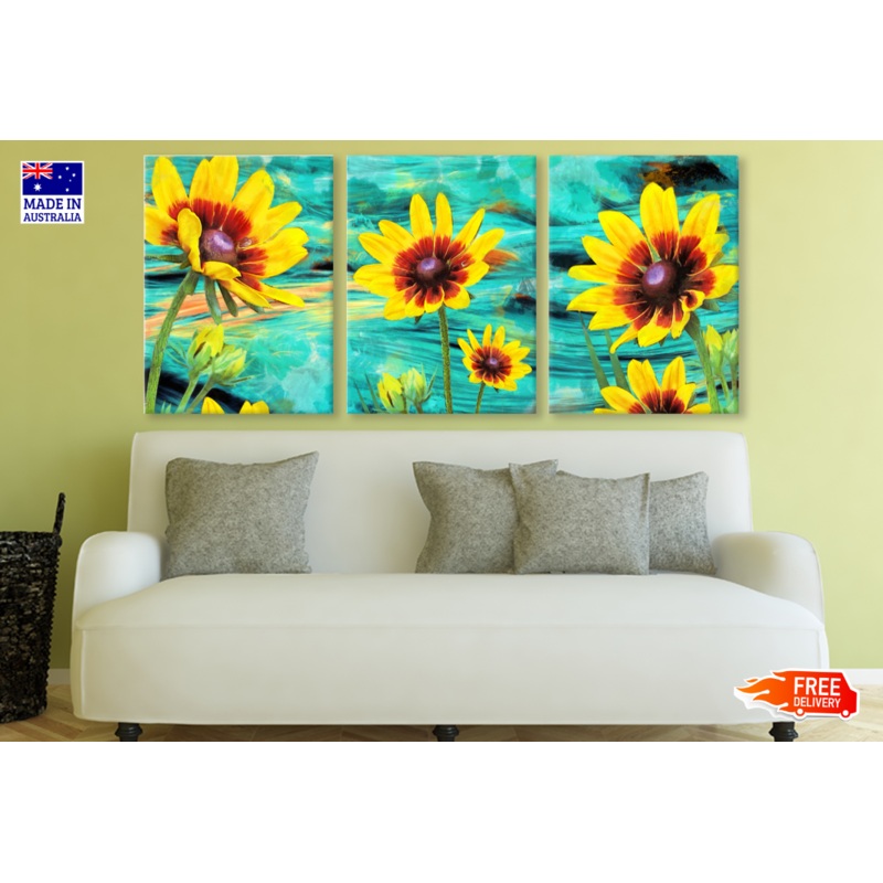 3 Set of Sunflower Art High Quality print 100% Australian made wall Canvas ready to hang
