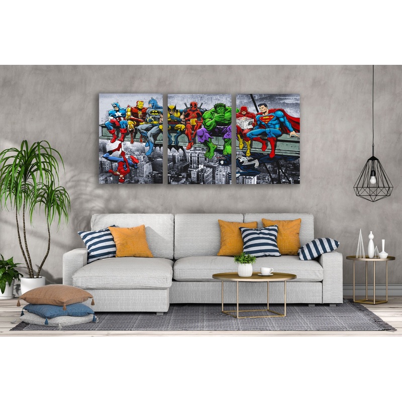 3 Set of Super Heros Vector Kids Digital Art High Quality Print 100% Australian Made Wall Canvas Ready to Hang