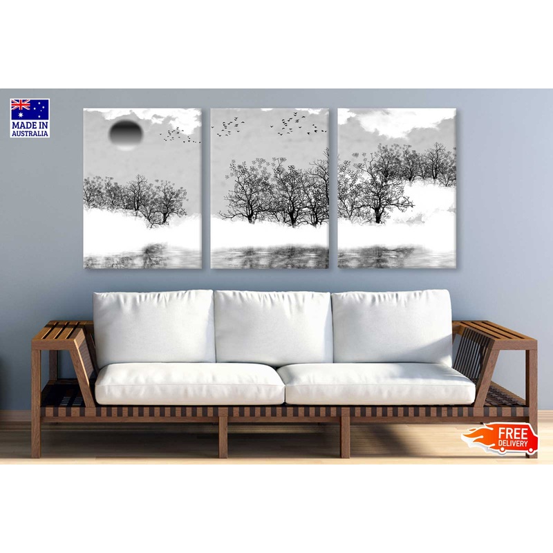 3 Set of Trees Near Lake Illustration High Quality Print 100% Australian Made Wall Canvas Ready to Hang