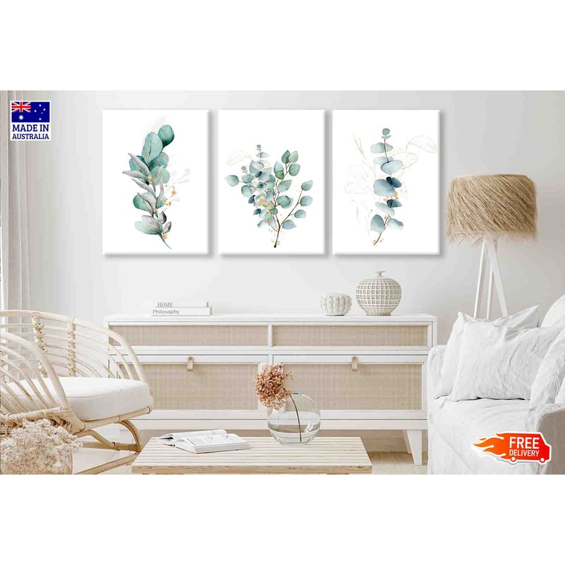 3 Set of Watercolor Leaves Painting High Quality Print 100% Australian Made Wall Canvas Ready to Hang