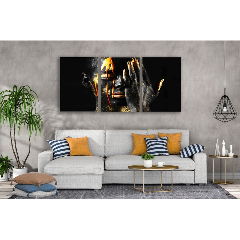 3 Set of Woman Portrait with Black & Golden Makeup Fashion Photograph High Quality Print 100% Australian Made Wall Canvas Ready to Hang
