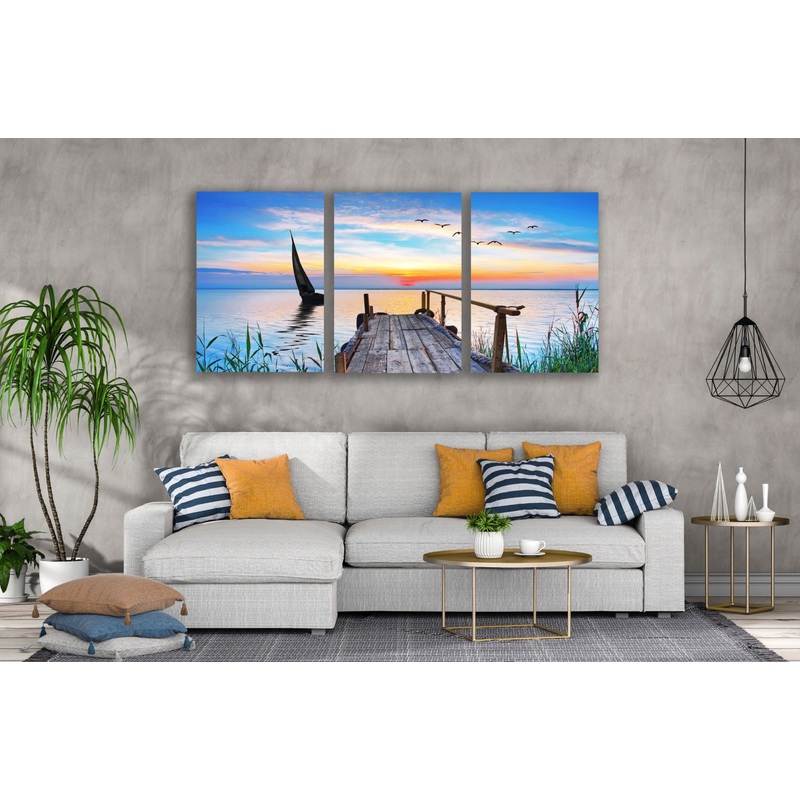 3 Set of Wooden Pier Over a Lake Sunset Photograph High Quality Print 100% Australian Made Wall Canvas Ready to Hang