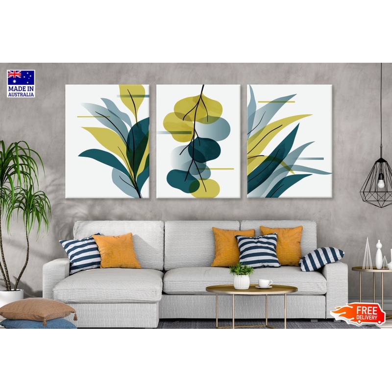 3 Set of Yellow & Green Vector Art High Quality Print 100% Australian Made Wall Canvas Ready to Hang
