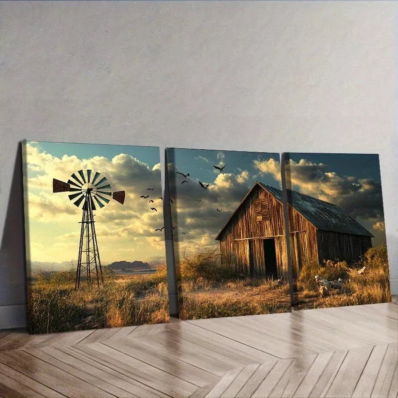 3pcs Barns And Windmills Scenery Nature Wall Art Set Canvas Framed 50x70cm -  High Quality Print 100% Australian Made Wall Canvas Ready to Hang