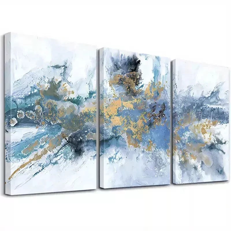 3pcs   Blue and Golden  Wall Art Set Canvas Framed 50x70cm - High Quality Print 100% Australian Made Wall Canvas Ready to Hang