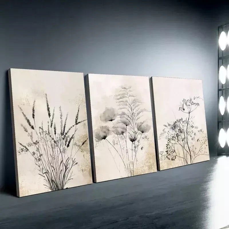 3pcs  flowers, wildflowers, meadow flowers Wall Art Set Canvas Framed 50x70cm - High Quality Print 100% Australian Made Wall Canvas Ready to Hang