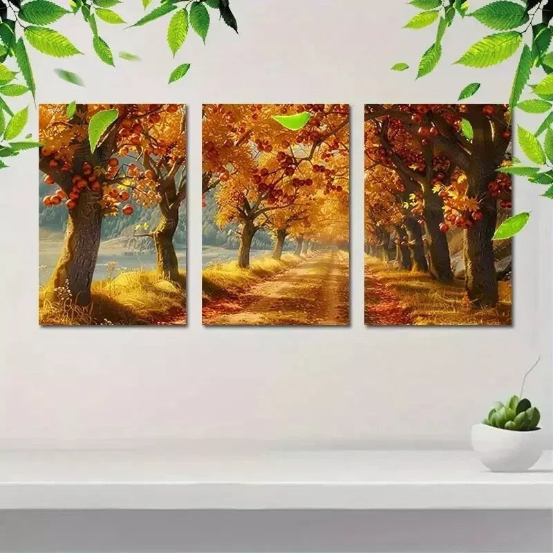 3pcs Golden Autumn Wall Art Set Canvas Framed 50x70cm - High Quality Print 100% Australian Made Wall Canvas Ready to Hang