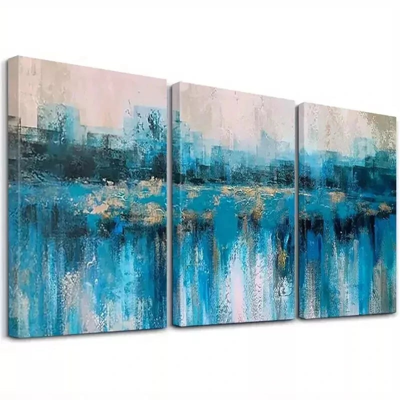 3pcs Modern Blue Gray Paintings  Wall Art Set Canvas Framed 50x70cm - High Quality Print 100% Australian Made Wall Canvas Ready to Hang