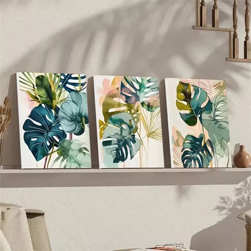 3pcs  Painting Of A Monstera Plant  Wall Art Set Canvas Framed 50x70cm - High Quality Print 100% Australian Made Wall Canvas Ready to Hang